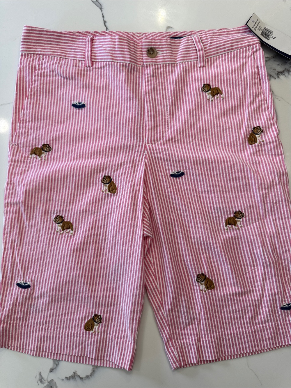 NWT Ralph Lauren Pink Seersucker Embroidered Puppy Shorts size 14